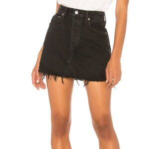 AGOLDE Quinn Buttonfly Denim Mini Skirt in Cult Black Size 24 $128
